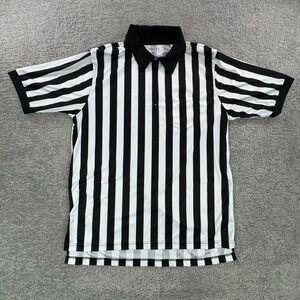 Smitty Mens XL Referee Shirt Black White Striped 1/4 Zip Umpire Official Polo